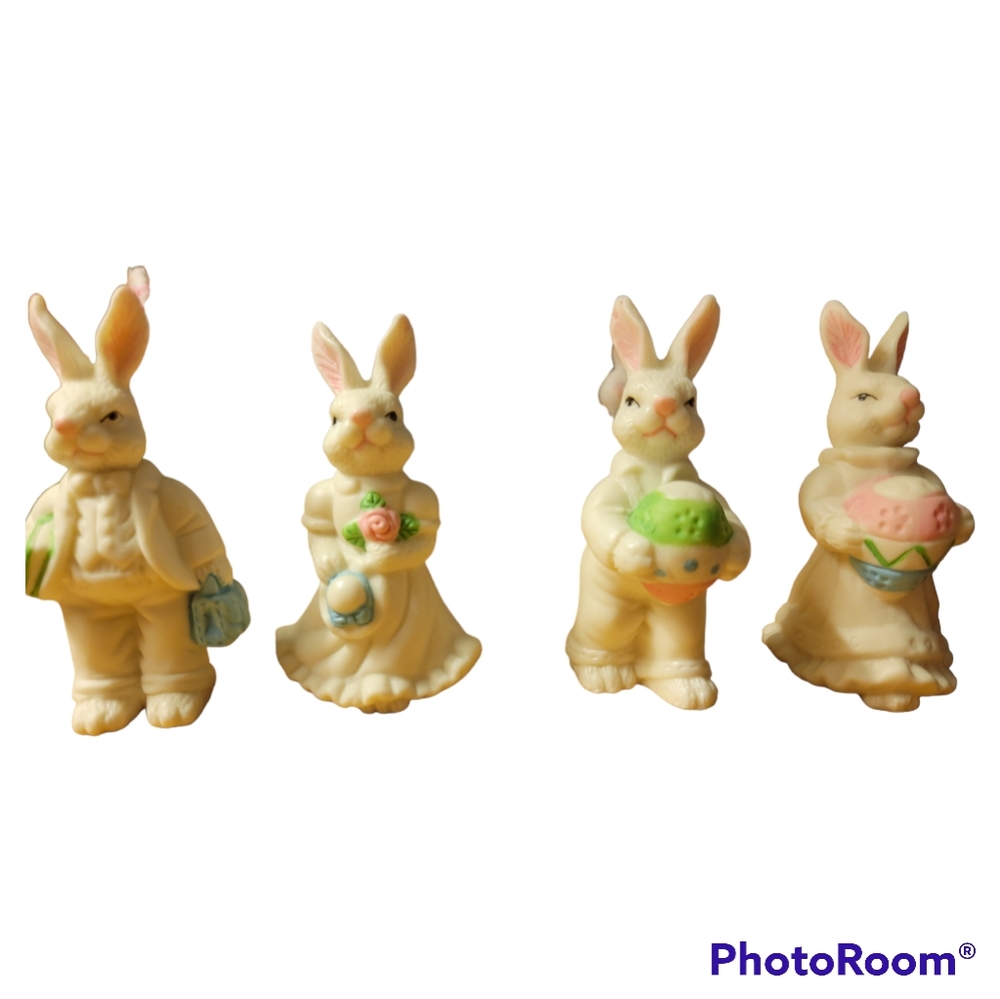 Set of 4 3" tall porcelain Easter bunnies